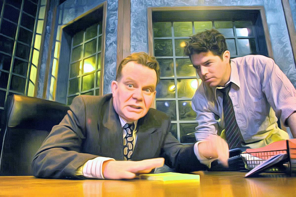 Midlife by Eugene Stickland, Theatre Network 2004, dir. Bradley Moss, with John Wright (left) and Kevin Kruchkywich.